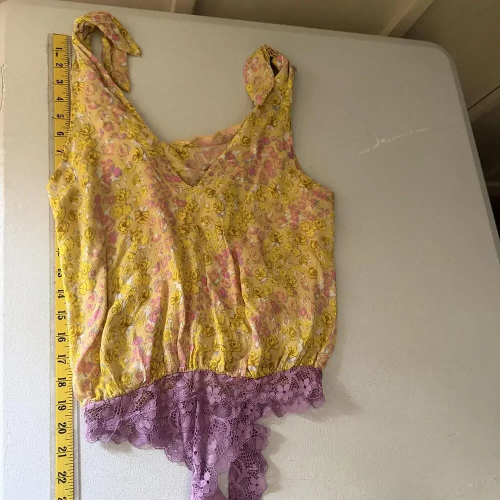 Free People Teddy Womens XS/S Multicolor Floral Lace Thong One Piece Bodysuit